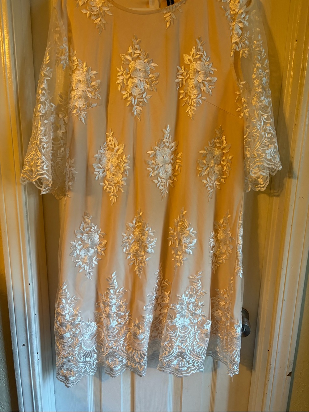 Ivory Floral Lace Overlay Dress